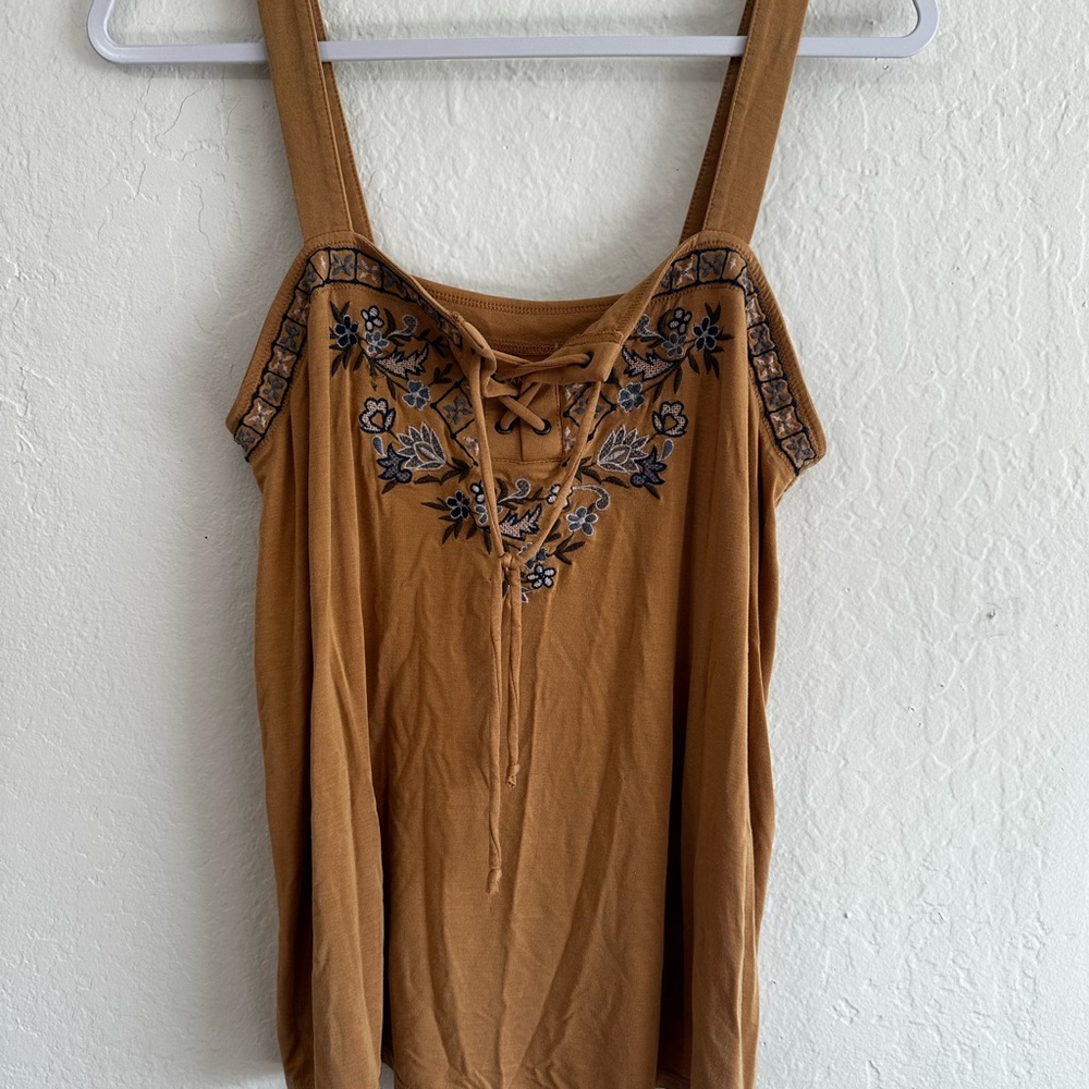 American Eagle Outfitters Tan Embroidered Tank Top